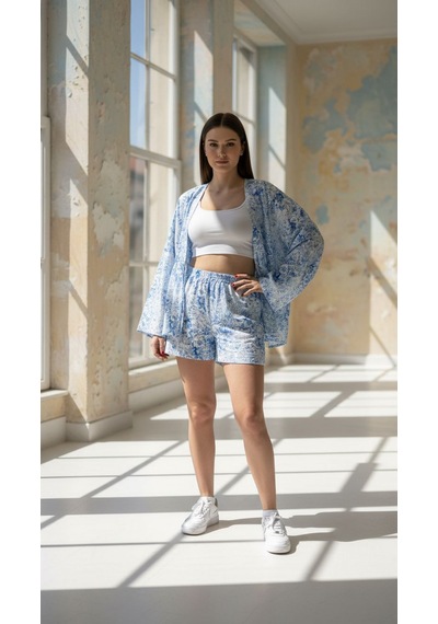 Divinus Kimonolu 5'li Pijama Takım Açık Mavi - Beyaz