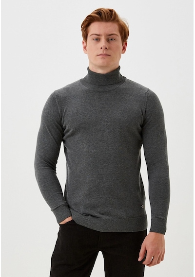 Erkek Tam Balıkçı Boğazlı Triko Koyu Grimelanj Slim Fit Pamuklu Sık Örme Kazak Ncs Jeans 3003 Koyu Gri