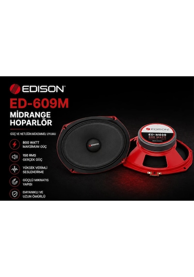 Edison Ed-m609 6x9 Oval Midrange Hoparlör 800w Max 120 Rms 1.3" Ses Bobini Oto Ses Sistemi