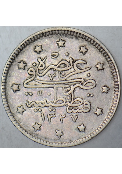 V. Mehmed Reşad Gümüş 2 Kuruş 13274 Kostantiniyye Darbı. Osmanlı İmparatorluğu.