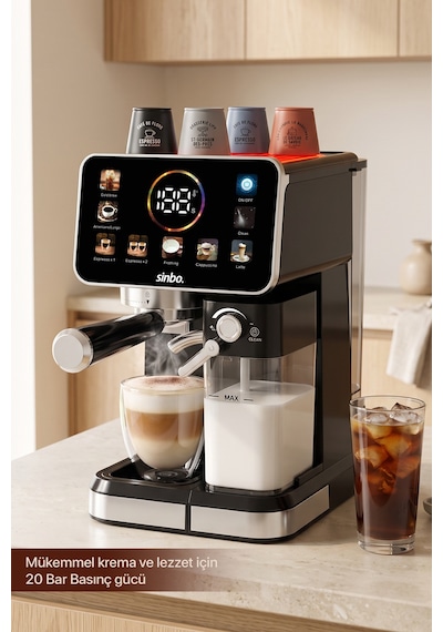 Scm-3030 Pro Kapsüllü & Toz Kahve Espresso Makinesi 20 Bar, Renkli Dokunmatik Ekran, Süt Hazneli