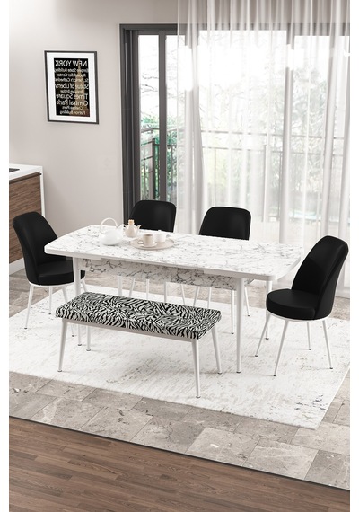 Canisa Concept Zen Serisi 80x132 Mdf Açılabilir Beyaz Mermer Desen Masa Takımı 4 Zebra Sandalye Ve 1 Siyah Bench Masa Beyaz Mermer Sandalye Zebra Ve Bench Siyah Canisa Concept Zen Serisi 80x132 Mdf Açılabilir Beyaz Mermer Desen Masa Takımı 4 Zebra Sandalye Ve 1 Siyah Bench Masa Beyaz Mermer Sandalye Zebra Ve Bench Siyah