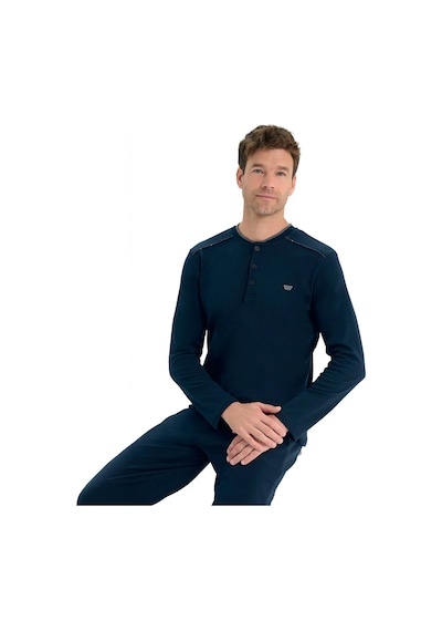 Over Sleep By Poleren Over Sleep 2209 Erkek Kışlık Interlok Pijama Takım Lacivert