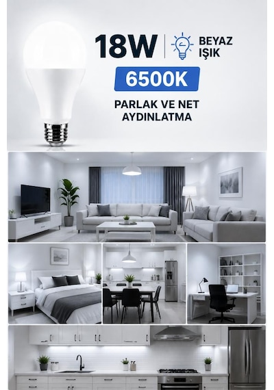 Şahnet 18w E27 Led Ampul 6500k Beyaz Işık 5 Adet Yüksek Aydınlatma Lamba