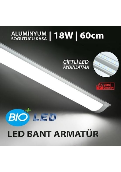 10 Adet Beyaz Led Bant Armatür 60 Cm 18 Watt Beyaz