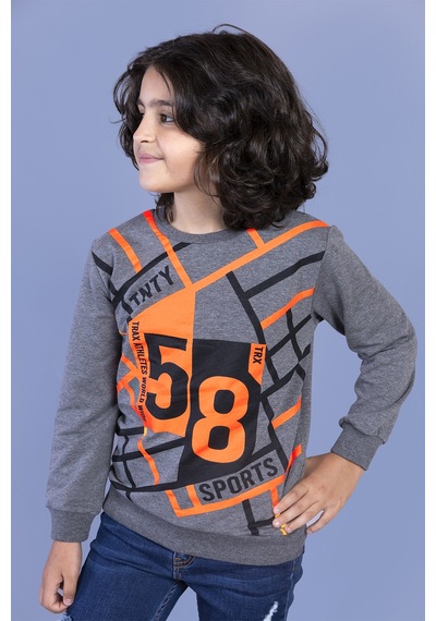 Toontoy Kids Toontoy Erkek Çocuk Baskılı Sweatshirt Gri Melanj