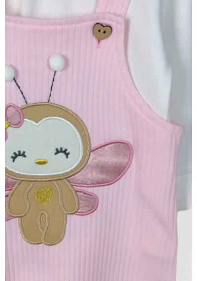 Kidskingdom Toz Pembe Renk Kız Bebek & Çocuk Pamuklu 2 Parça Tulum Toz Pembe