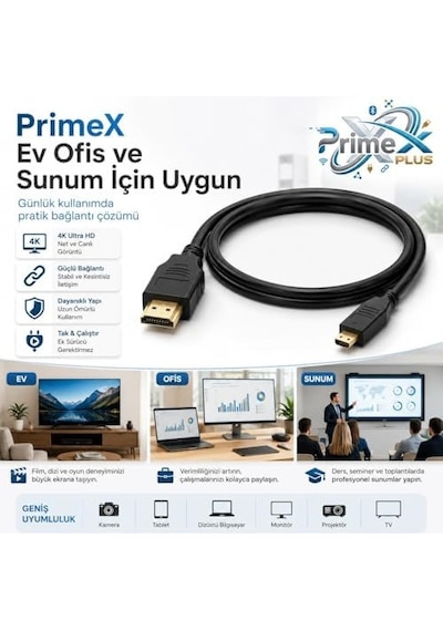 Px-1121-5 Micro Hdmı To Hdmı Kablo, 5 Metre 1080p Full Hd Hdmi Görüntü Ve Ses Aktarım Kablosu, Micro Hdmi Type-d Kamera Tablet Mini Laptop Raspberry Pi Tv Monitör Projeksiyon Bağlantı Kablosu