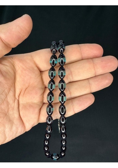 Bordo Mavi Sürmeli Uçak Camı Tesbih Beyzi Kesim 12mmx7mm T-764