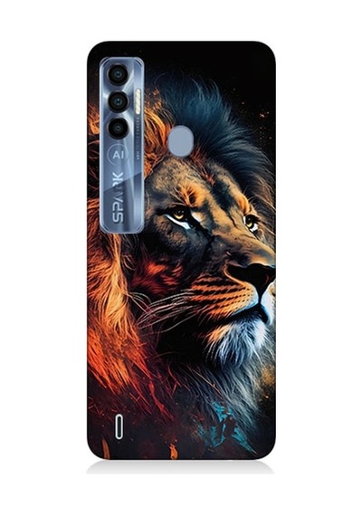 Tecno Spark 7 Pro Uyumlu Siyah Fon Aslan Desenli Silikon Kılıf