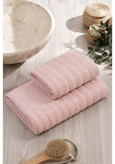 Elart Line Havlu Seti Pamuklu 2 Adet 50x90 Cm Pudra Pudra
