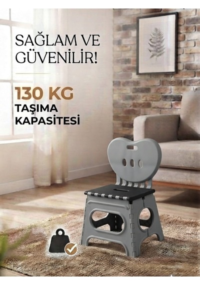 2 Adet Lüks Sağlam Dayanıklı Kullanışlı Şık Katlanır Tabure Ma115 Gri 2 Adet