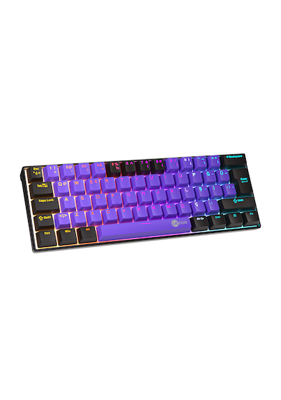 Lecoo Gk601 Pro Üç Modlu 62 Tuşlu Blue Switch Hot Swap Mekanik Oyuncu Klavyesi Mor Siyah
