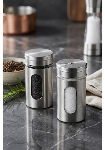 Rossel Premium Metal Kaplamalı Cam Tuz-biber-baharat Kabı Bh-1333 Açık Gri