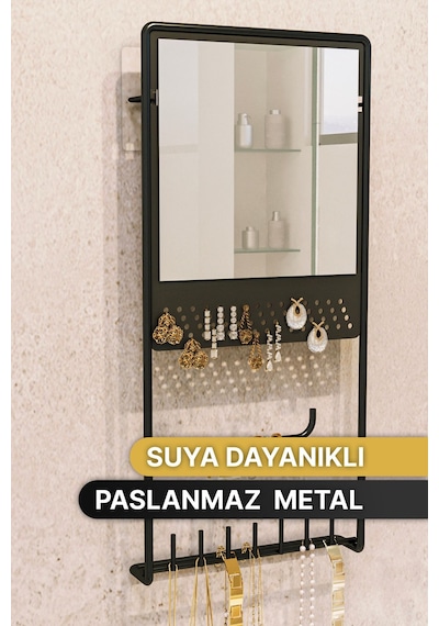 Takı Düzenleyici Takılık Kolye Küpe Bileklik Askılık Aynalı Tasarım Lüks Siyah Mat Ayna