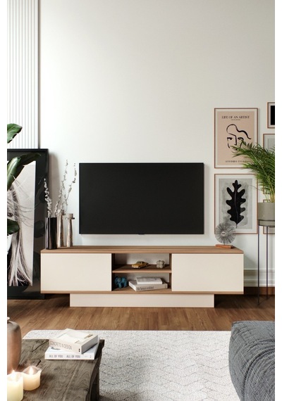 Verona Modern 2 Kapaklı Raflı Tv Ünitesi Tv Sehpası 180 Cm Ceviz-aytaşı