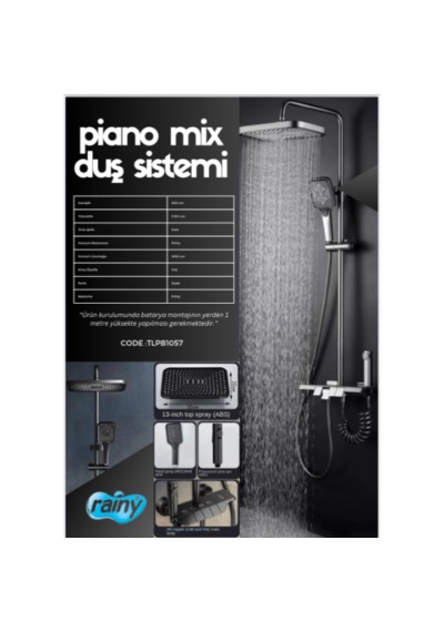 Diamond Piano Bataryalı Duş Seti Antrasit