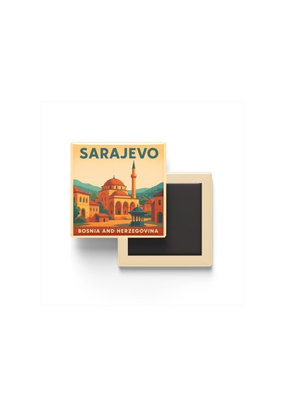 Saraybosna Bosna-hersek - Gazi Hüsrev Bey Camii - Baskılı Buzdolap Magneti Kare 9x9 Cm