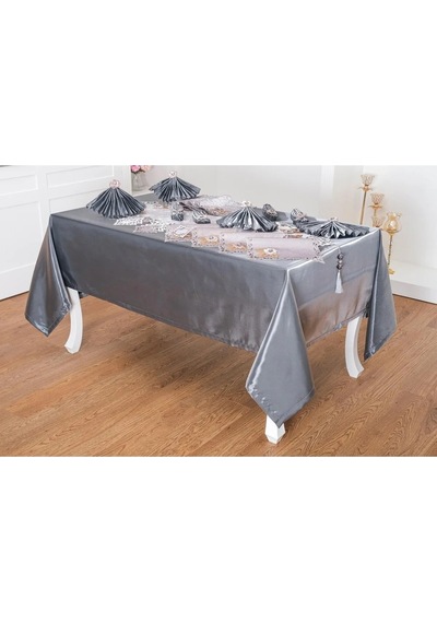 Afife Kadife Gümüş Füme Sofra Takımı 8 Kişilik 160x230 Cm 34 Prç. - 955 Çok Renkli