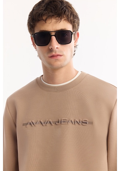 Avva Erkek Vizon Bisiklet Yaka Pamuklu Bi-stretch Baskılı Regular Fit Sweatshirt A52y1210