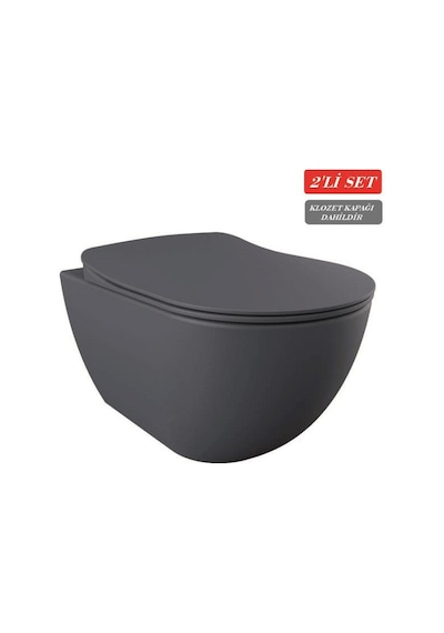 Creavit Free Asma Klozet Fe320.bm + Duck Yavaş Kapanan Kapak Mat Basalt 2'li Set Gri