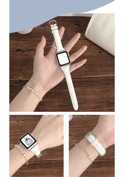 Watch Ultra 49mm Kordon Uyumlu Krd-28 Deri Strap Kayış Ardx- Beyaz