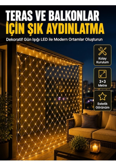 İç Ve Dış Mekân Kullanımına Uygun 3x3 Metre Led Işık Ağı