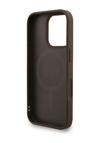 Apple iPhone 16 Pro Uyumlu Kılıf Guess Lisanslı M safe Bilek Askı İpli Yazı Logolu Kapak Kahverengi
