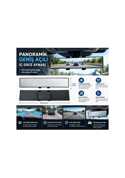Panoramik Geniş Açılı İç Dikiz Aynası Makaslı 30 Cm X 7 Cm