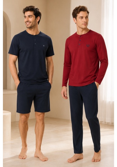 Loule Erkek Bordo Penye Yazlık Kışlık Pijama Takımı 4 Parça