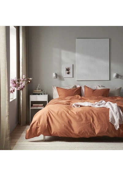 Ikea Angslılja Tek Kişilik Nevresim Takımı 150 X 200 Cm Kahverengi Kırmızı Kiremit