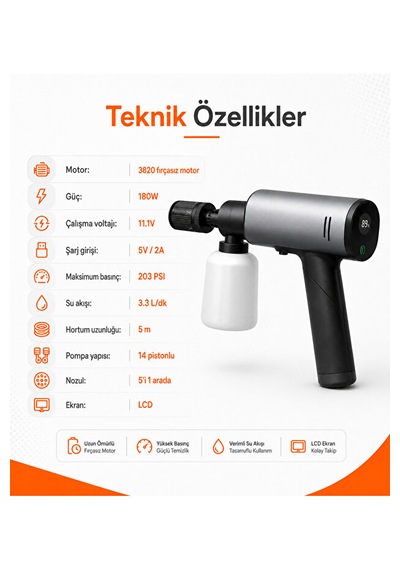 Katlanabilir Kablosuz Basınçlı Araç Yıkama Makinesi 1 Adet