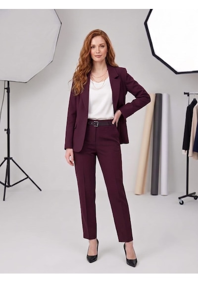 Prenses Kadın Modern Kesim Astarlı Blazer Takım Elbise Trend Ofis Şık bordo