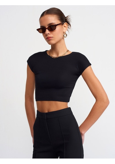 Dilvin Kadın Pamuk Ve Modal Karışımlı Crop Top T-shirt - 30528 001