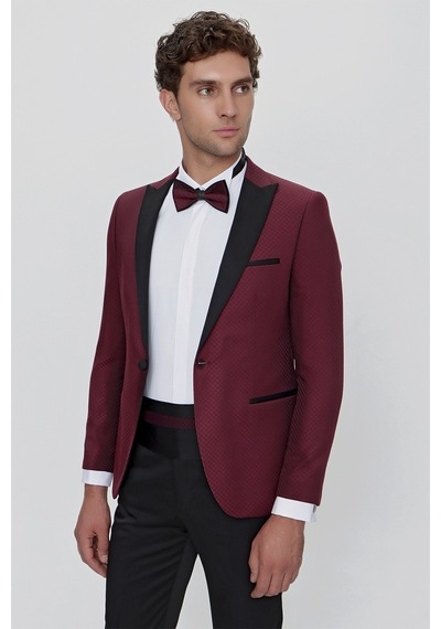 Morven Erkek Koyu Bordo Bolonya Ceremonia Damatlık Smokin Koyu Bordo