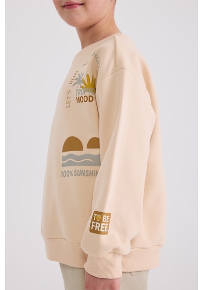 Panço Erkek Çocuk Baskılı Bej Sweatshirt 2611bk08002 Krem