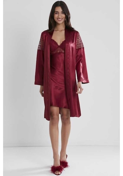 Pierre Cardin 6'lı Saten Gecelik Sabahlık Çeyiz Seti 6955 Bordo 001