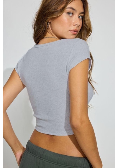 Madmext Gri Henley Çıt Kapamalı Kadın Tişört Mg2306 Gri