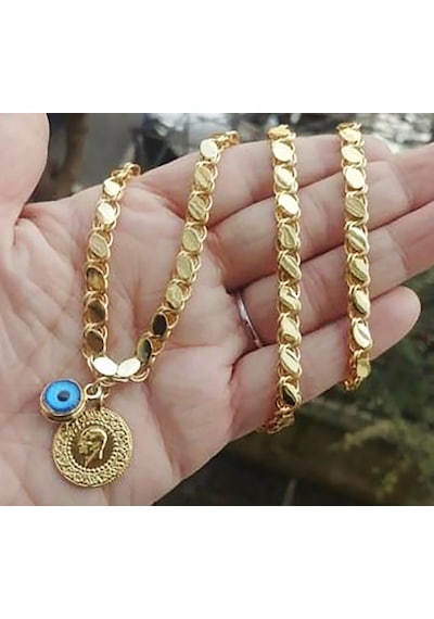 Altın Kaplama Halep Pullu Arpa Zincir Yarım 60 Cm Kadın Kolye Beyaz