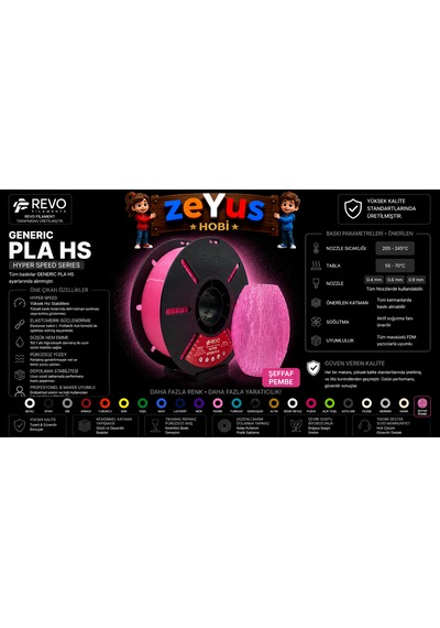Generic Pla Hs Hyper Speed Filament Şeffaf Pembe 1.75 Mm 1000 Gr