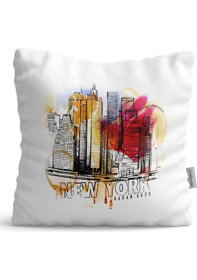 Kişiye Özel New York Tasarımlı Beyaz Saten Yastık - 1