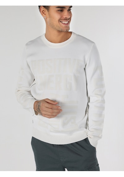 Colin's Regular Fit Bisiklet Yaka Yazı Baskılı Beyaz Erkek Kazak CL1062328_Q1.V1_WHT