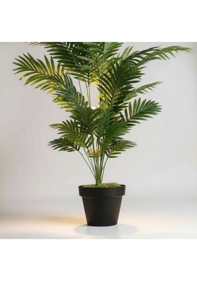 Yapay 90 Cm 20 Yaprak Mini Afrika Palmiyesi Siyah Plastik Saksı Yeşil