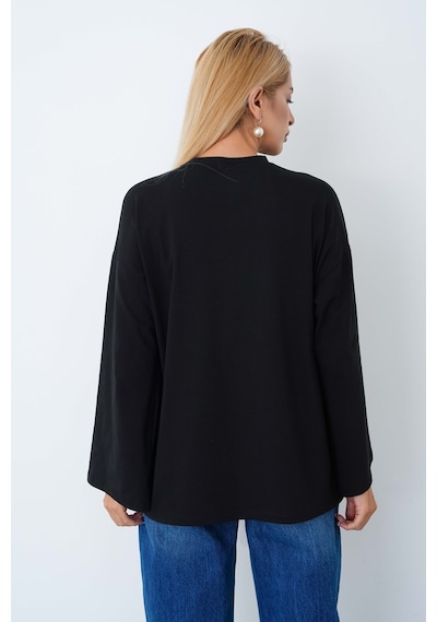 Herkesemoda Kadın Tesettüre Uygun Geniş Kollu Body Siyah