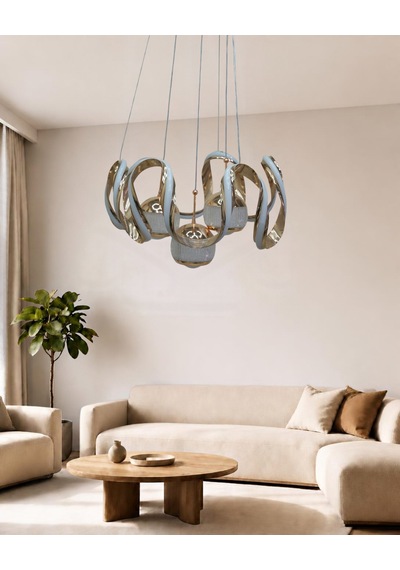 Helejon 6lı Büyük Modern Ledli Avize Çizgili 3 Renk Power Ledli Gold Kaplama Yatak Odası Salon Mutfak