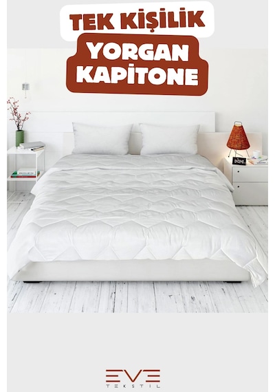 Eve Tekstil  Kapitone Yüksek Kaliteli 4 Mevsim Kullanılabilir Microfiber Soft Tek Kişilik Antialerjik Yorgan Beyaz