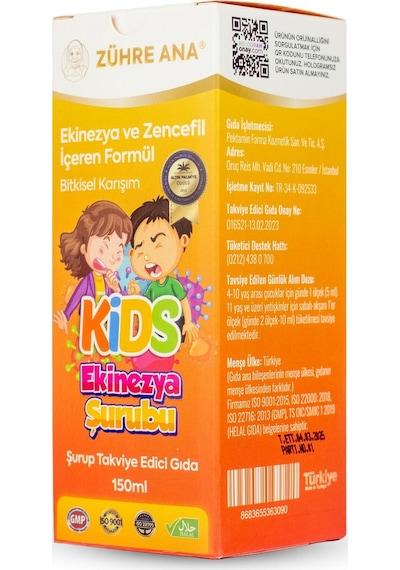 Zühre Ana Kids Ekinezya Şurubu Çocuklar İçin - Ekinezya ve Zencefil İçeren Şurup 150 ML