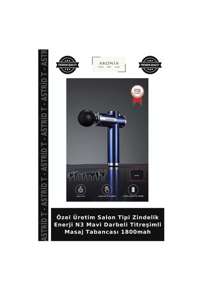 Özel Üretim Salon Tipi Zindelik Enerji N3 Mavi Darbeli Titreşimli Masaj Tabancası 1800mah