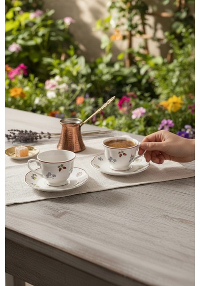 Akayev Petite Fleur 2li Porselen Kahve Fincan Seti Çiçekli