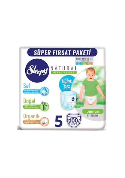 Sleepy Natural Külot Bez 5 Numara Junior Süper Fırsat Paketi 100 Adet